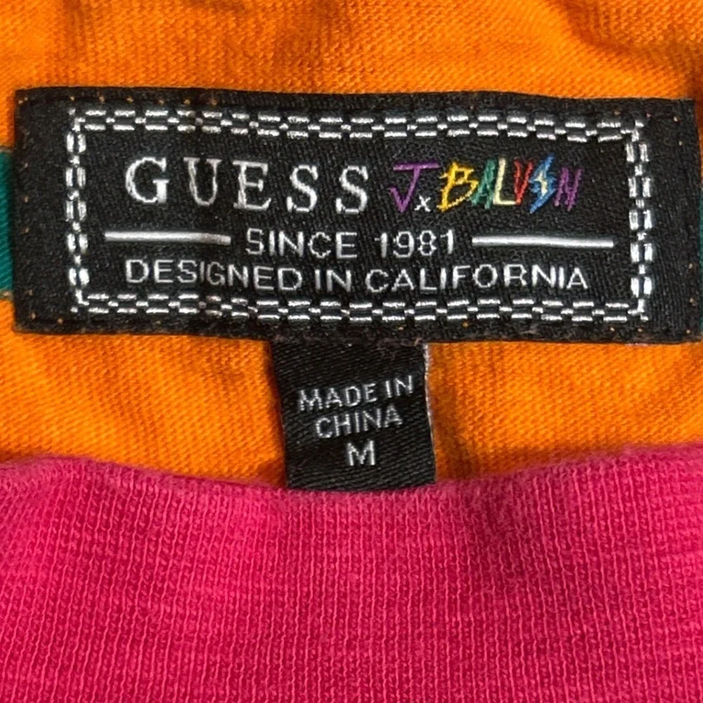 GUESS J. Balvin Vibras Collab Concert Stripe T-Shirt Orange Green Size M‎ EUC - Picture 6 of 7